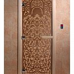 Стеклянная дверь для бани и сауны с рисунком ФЛОРЕНЦИЯ, коробка осина, бронза матовая, 8 мм, 3 петли хром, квадратные 1900х800 мм (по коробке) фото товара