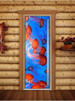 Стеклянная дверь для бани и сауны Престиж с фотопечатью А088 2000x800 мм (по коробке) фотография