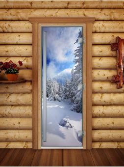Стеклянная дверь для бани и сауны Престиж с фотопечатью А081 1900x700 мм (по коробке) фотография