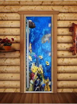 Стеклянная дверь для бани и сауны Престиж с фотопечатью А068 1900x700 мм (по коробке) фотография