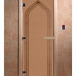 Стеклянная дверь для бани и сауны с рисунком АРКА, коробка осина, бронза матовая, 8 мм, 3 петли хром, квадратные 2000х800 мм (по коробке) фото товара