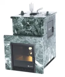Дровяная печь «АНАПА» М2 в полноценном кожухе из змеевика с защитным экраном фото товара